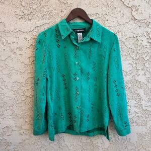 Sag Harbor Faux Suede Southwest Embroidered Button Down Womens 8
